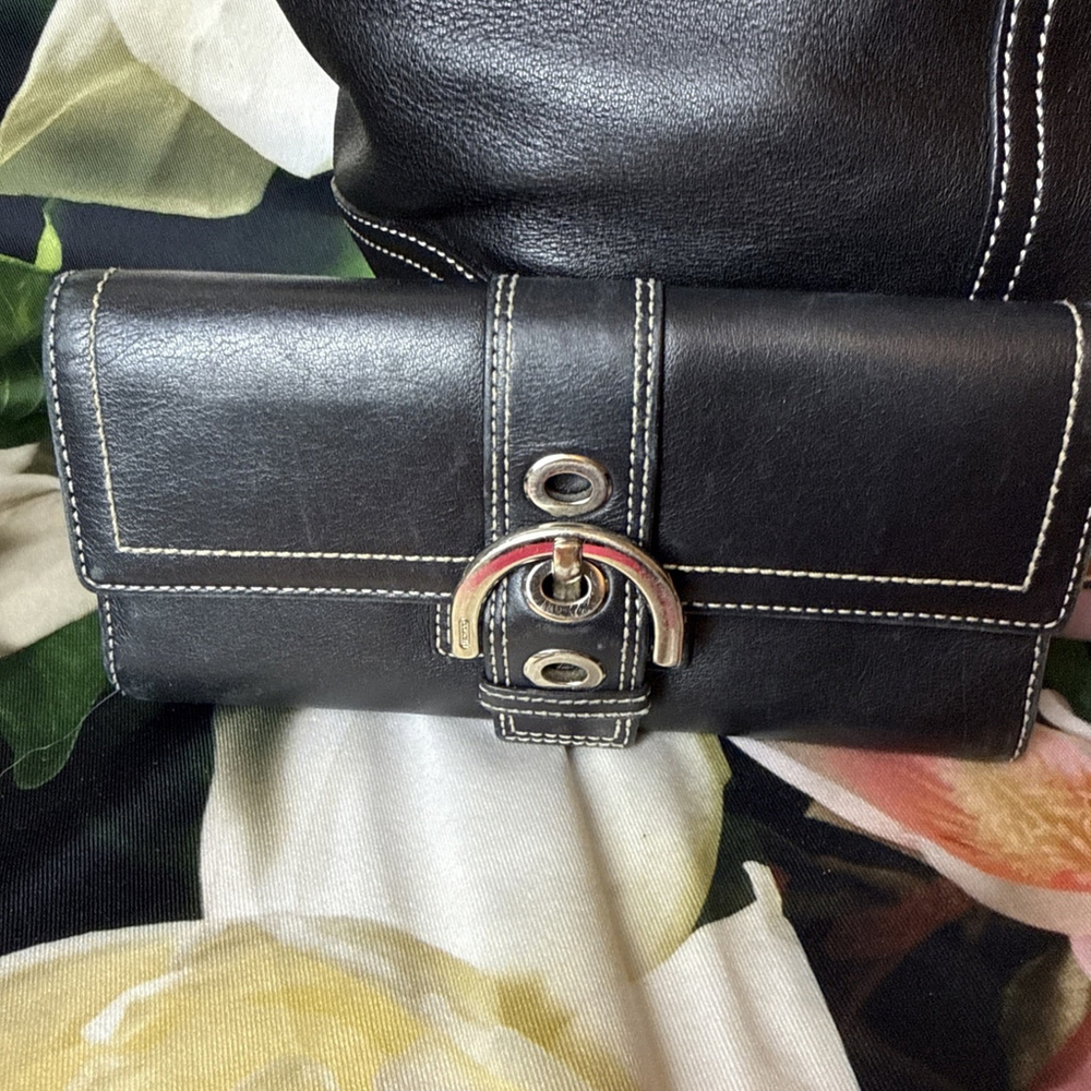 Coach Soho Black Leather Tote Shoulder Bag Wallet Card Holder Set - Picture 4 of 16